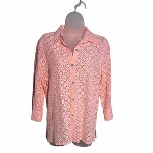 Alfred Dunner Pink Lace Button-Down Shirt
